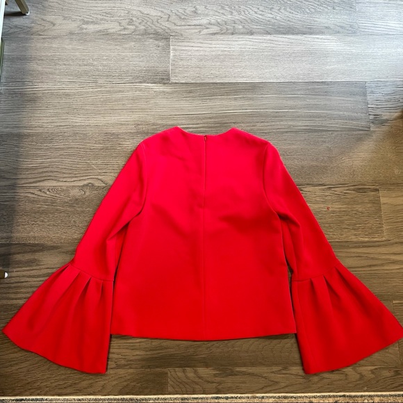 EDIT Flute Sleeve Frill Crepe Top Red Sz Small - Picture 8 of 9
